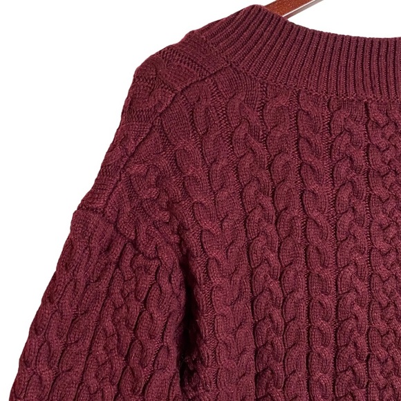 Zara Burgundy Oversized Chunky Cable Knit Sweater V Neck Small - Picture 9 of 14